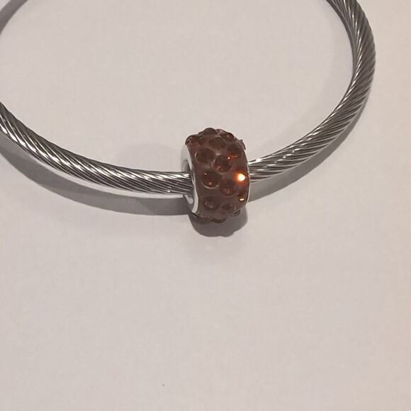 Silver Brown with Brown Rhinestones Charm for Pandora Style Bracelet‎ - Picture 2 of 4